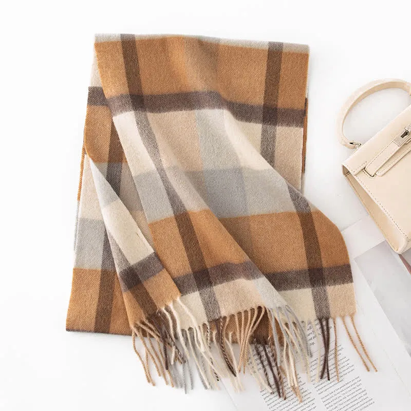 Unisex Color Blocking Plaid Cashmere Scarf