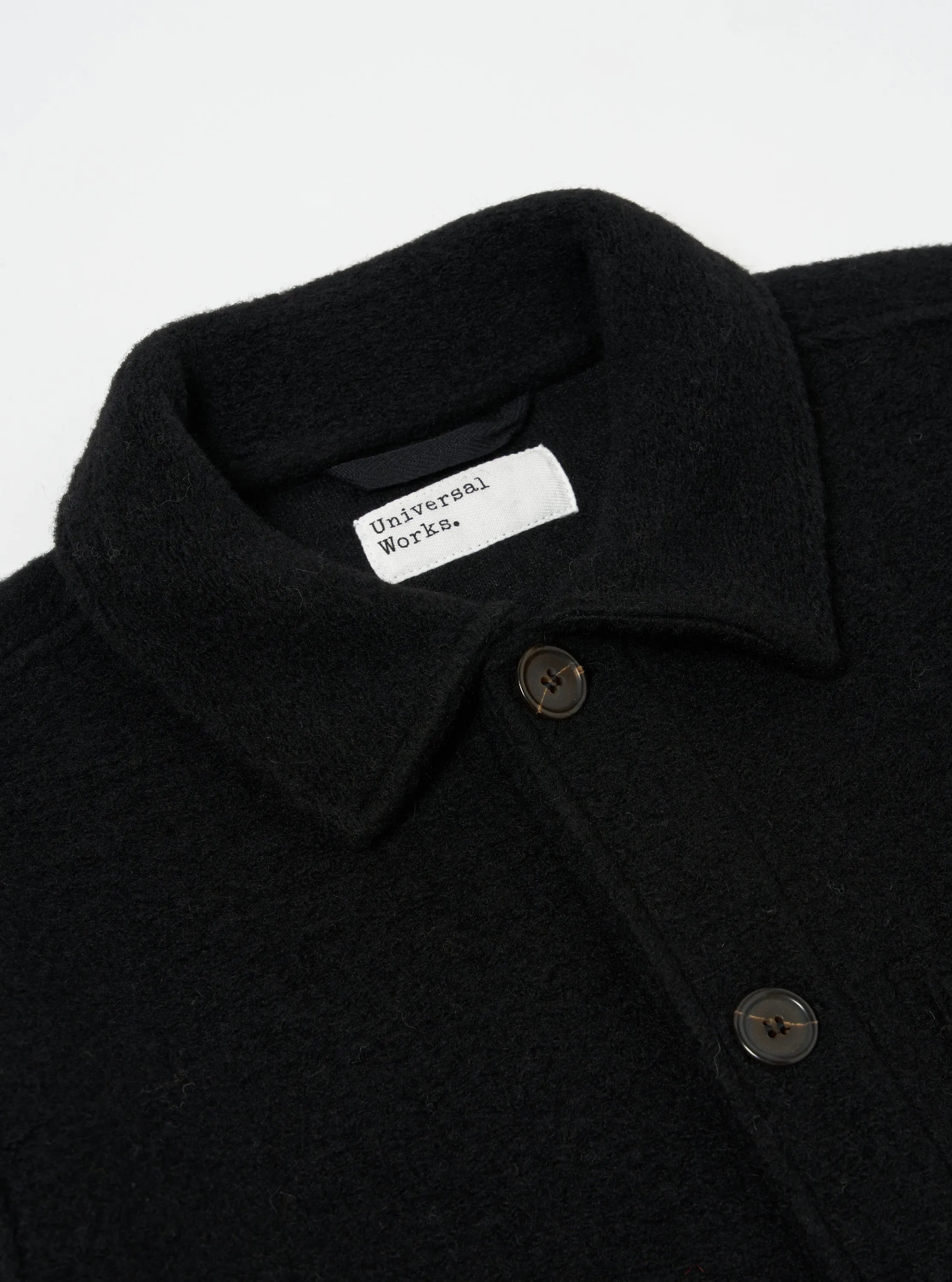 Universal Works Field Jacket in Black Wool Fleece