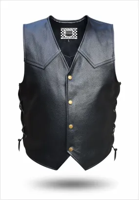 Unlined HL11655BLACK Unlined Side Lace Basic Motorcycle Leather Vest Side Lace