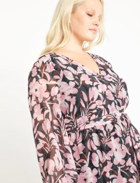 V-Neck Printed Midi Dress in Late Bloomer