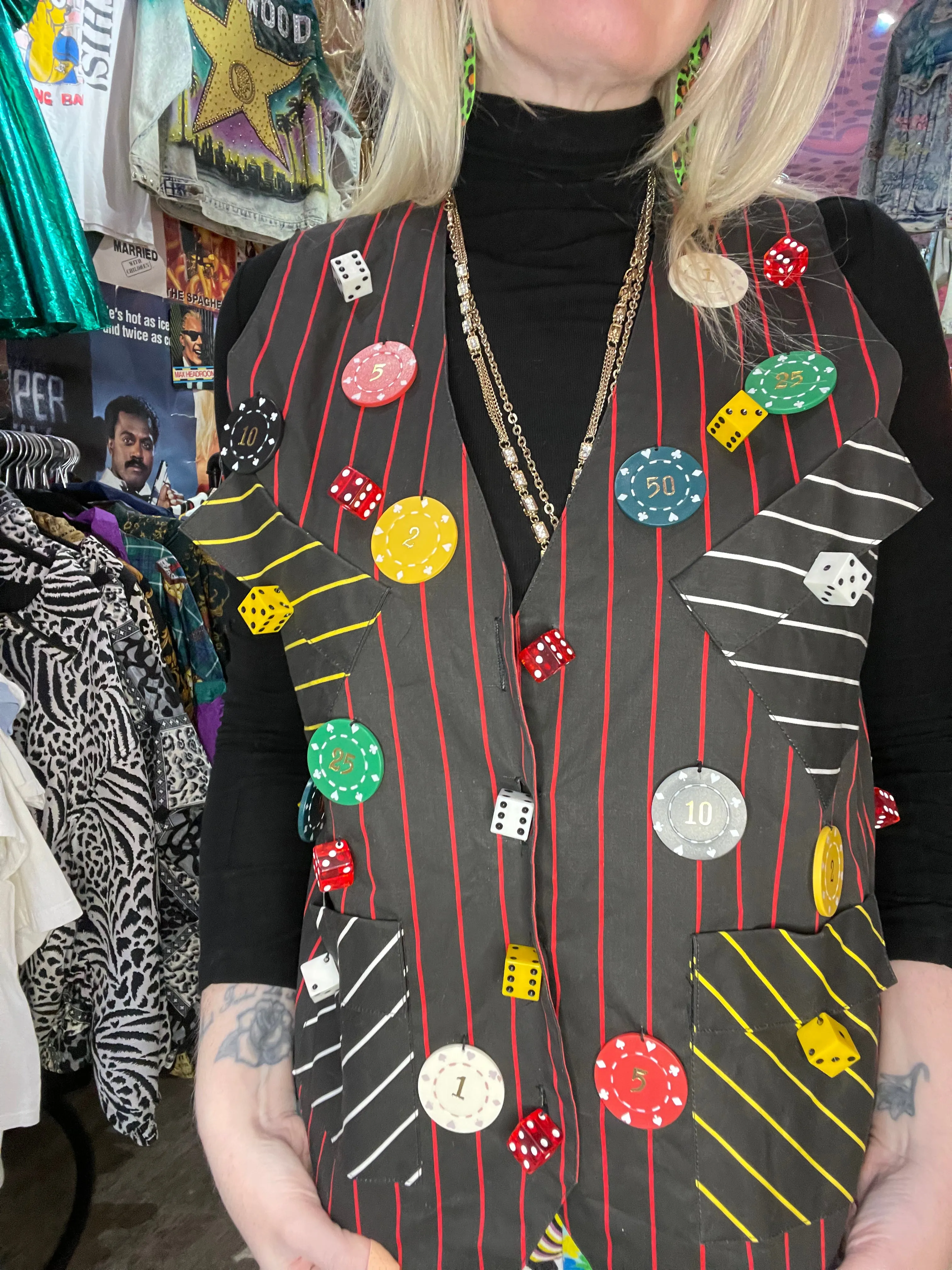 Vintage 80s Poker Chip And Dice Vest