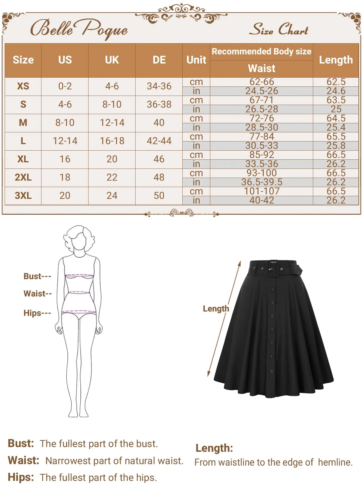 Vintage Stretch High Waist A-Line Flared Midi Skirts with Pockets & Belts