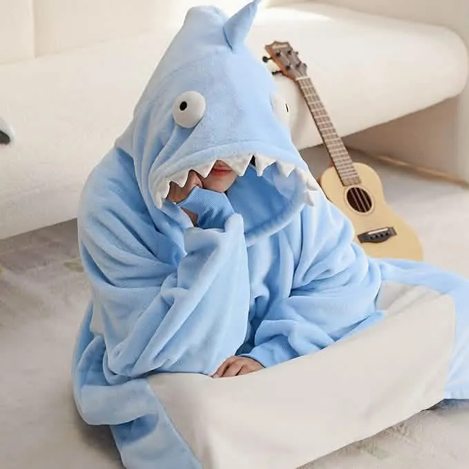 Wearable Shaggy Sherpa Shark Blanket Hoodie