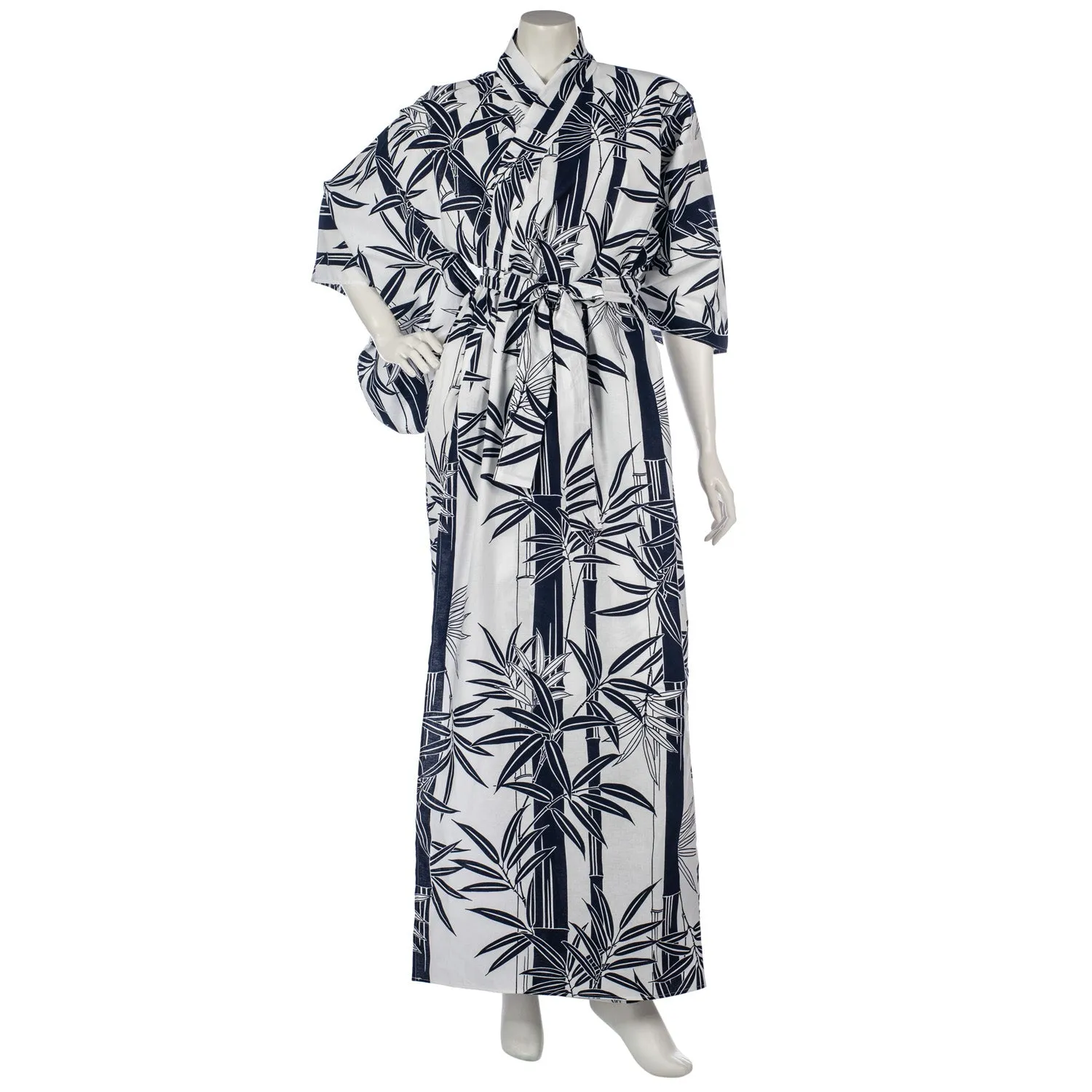 White and Navy Bamboo Japanese Cotton Kimono