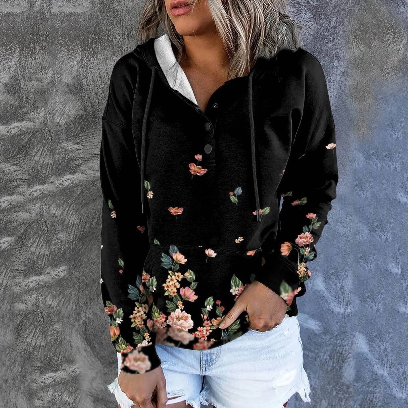 Women Floral Print Casual Warm Hoodies