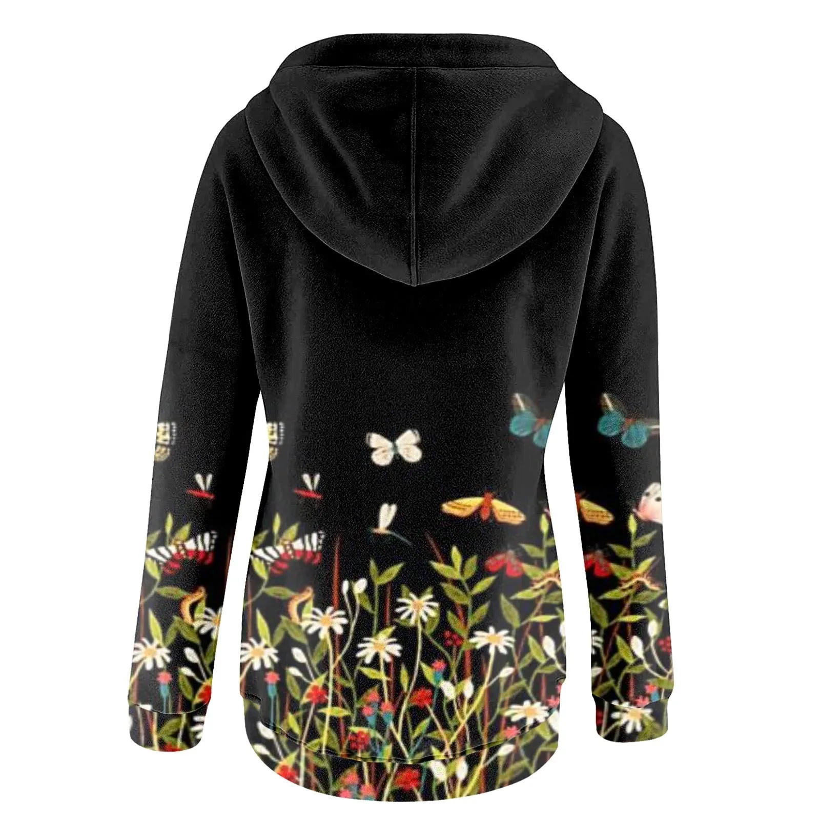 Women Floral Print Casual Warm Hoodies