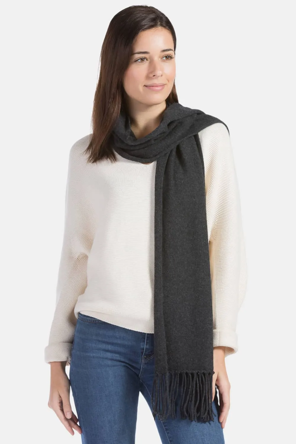 Women's 100% Pure Cashmere Knit Scarf with Fringe and Gift Box