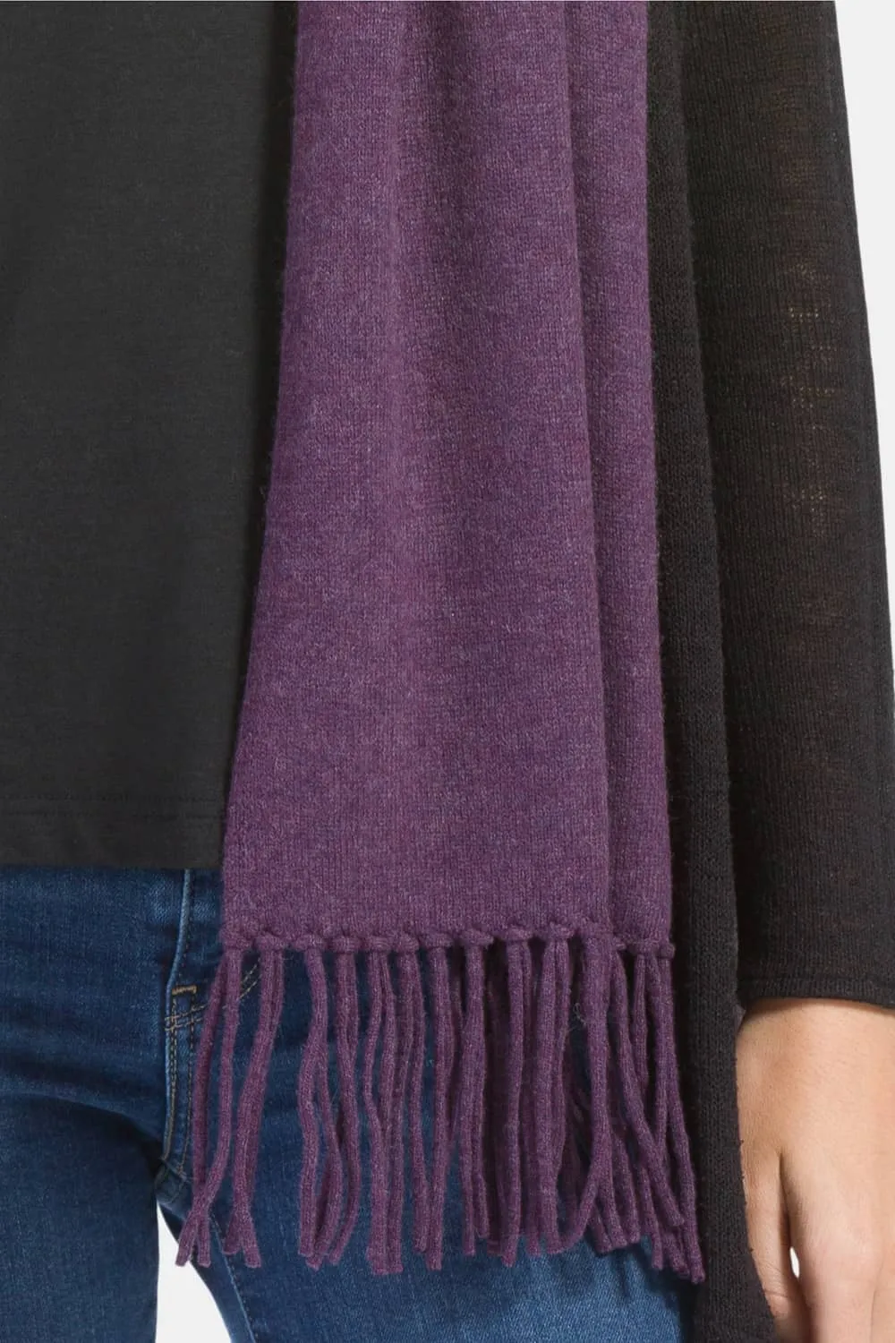 Women's 100% Pure Cashmere Knit Scarf with Fringe and Gift Box