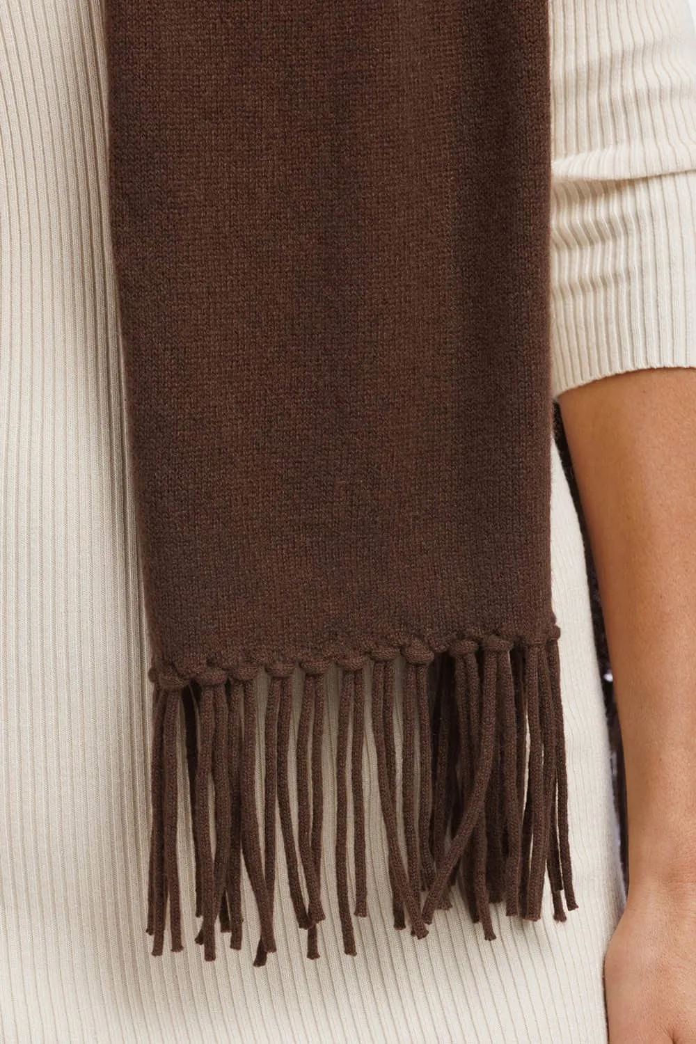 Women's 100% Pure Cashmere Knit Scarf with Fringe and Gift Box