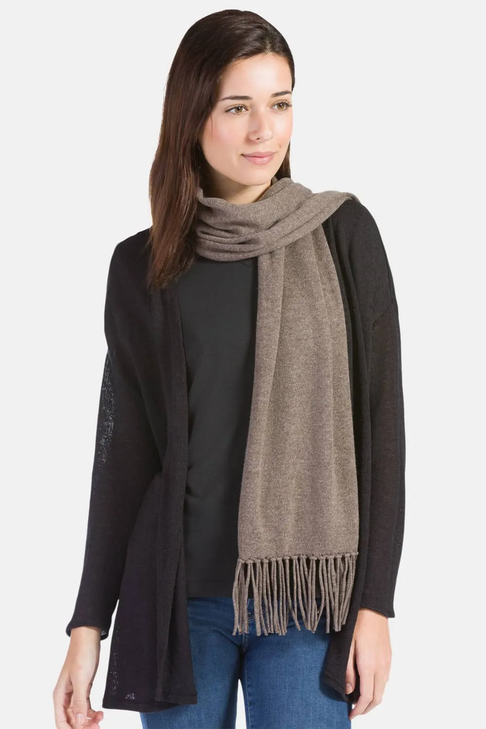 Women's 100% Pure Cashmere Knit Scarf with Fringe and Gift Box