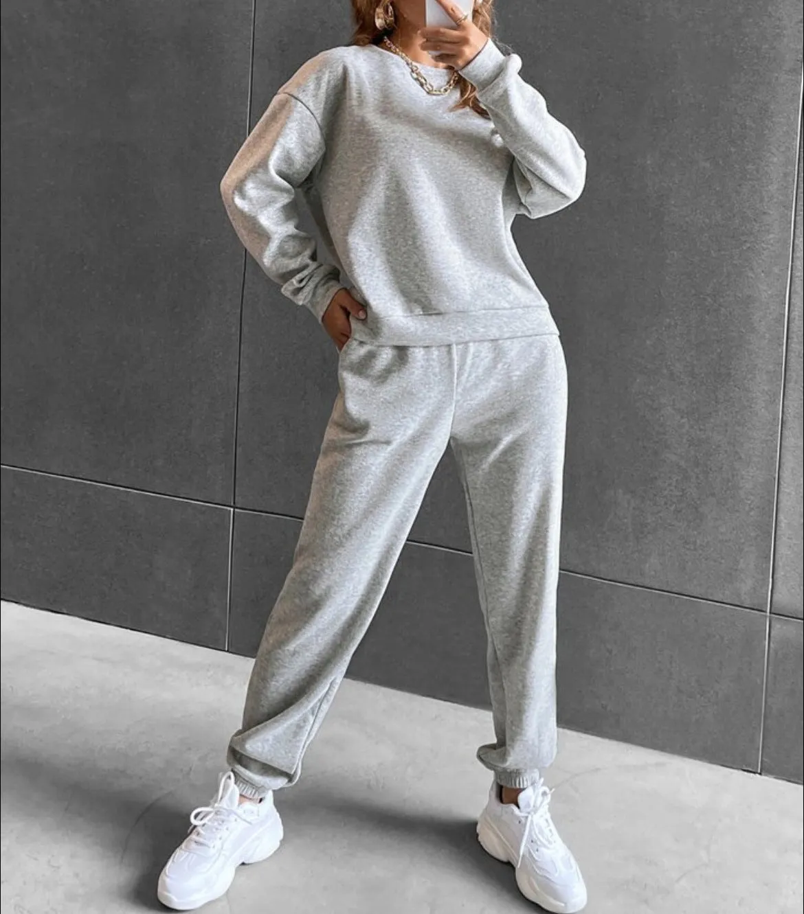 Women's Casual Leisure Long Sleeved Sweatshirt and Pants Outfit Set