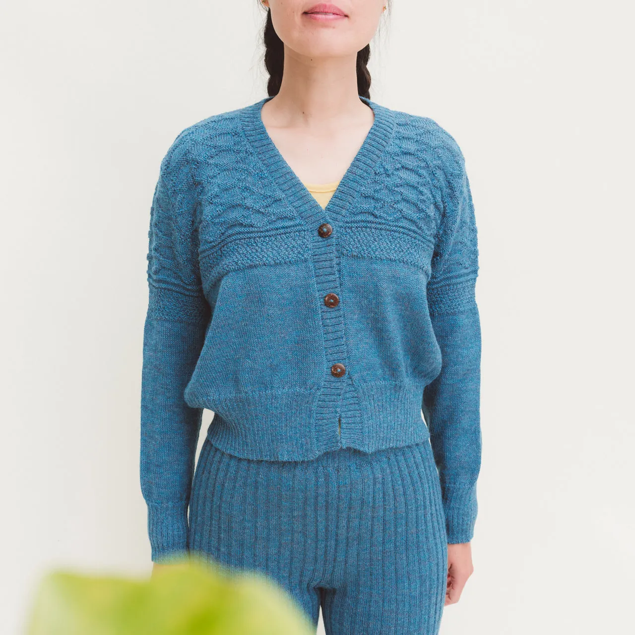 Women's Gansey Cardi - 100% Baby Alpaca - Light Peacock (S-L)