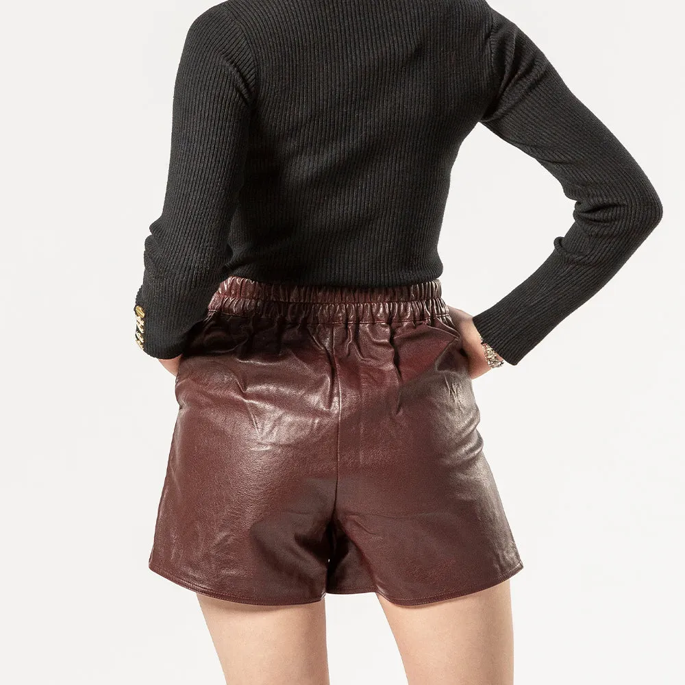 Women's Leather Brown Shorts - Zarah