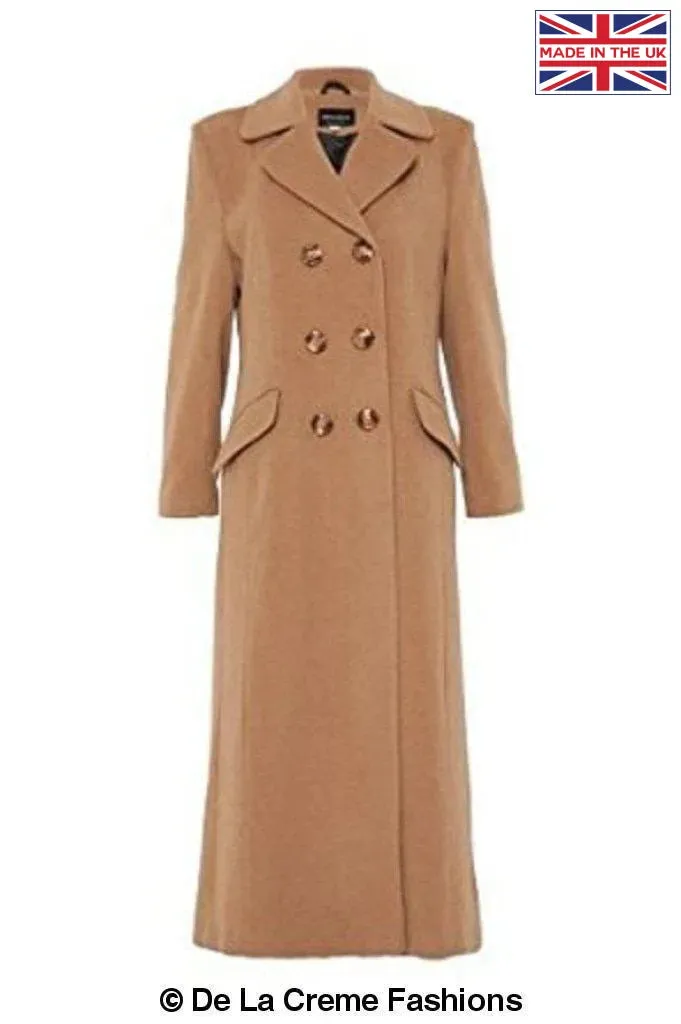 Wool Blend Double Breasted Long Coat