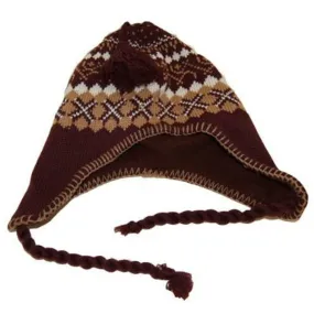 Wool Style Winter Snowflake Agryle Beanie Cap - Brown