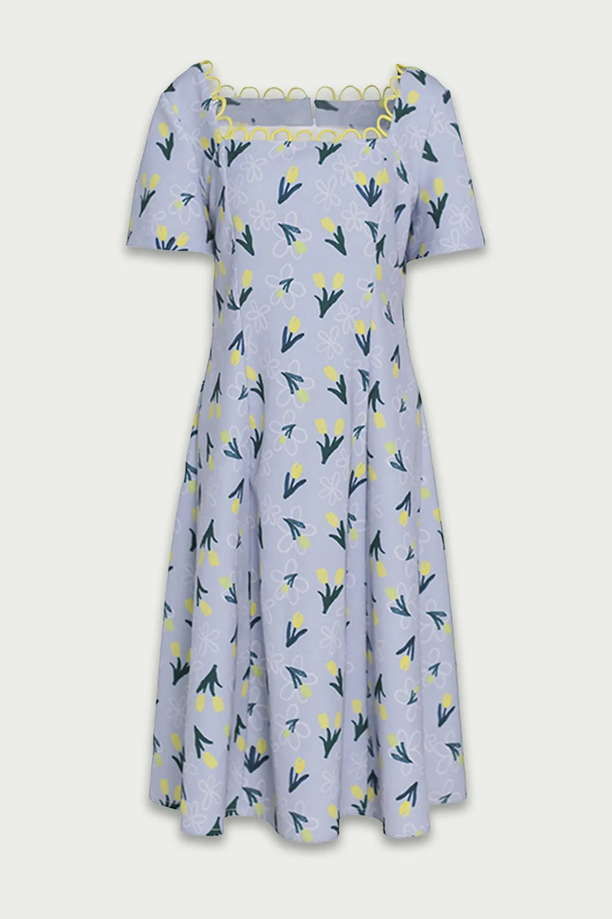 XUNRUO | Blue Tulip Short Sleeves Dress