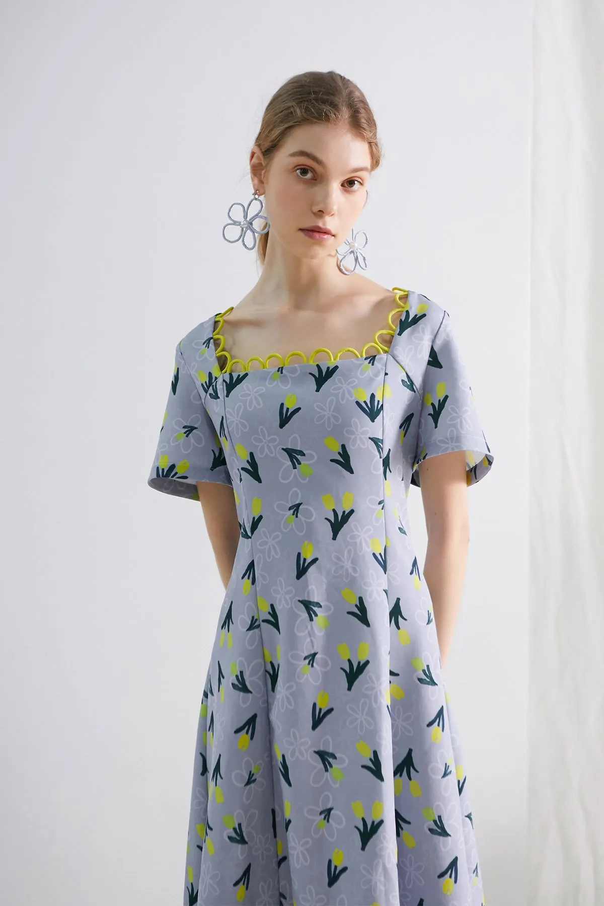 XUNRUO | Blue Tulip Short Sleeves Dress