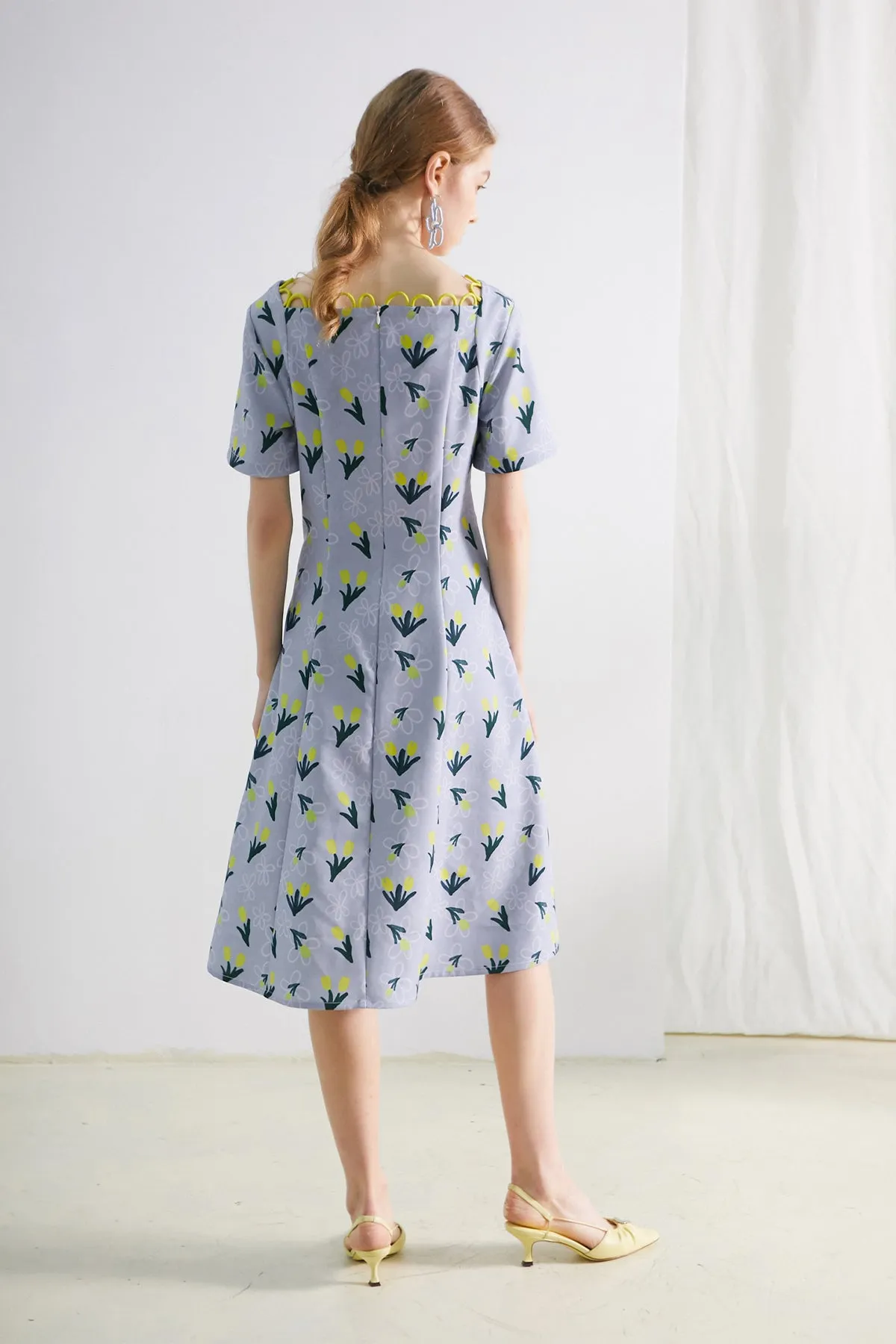 XUNRUO | Blue Tulip Short Sleeves Dress