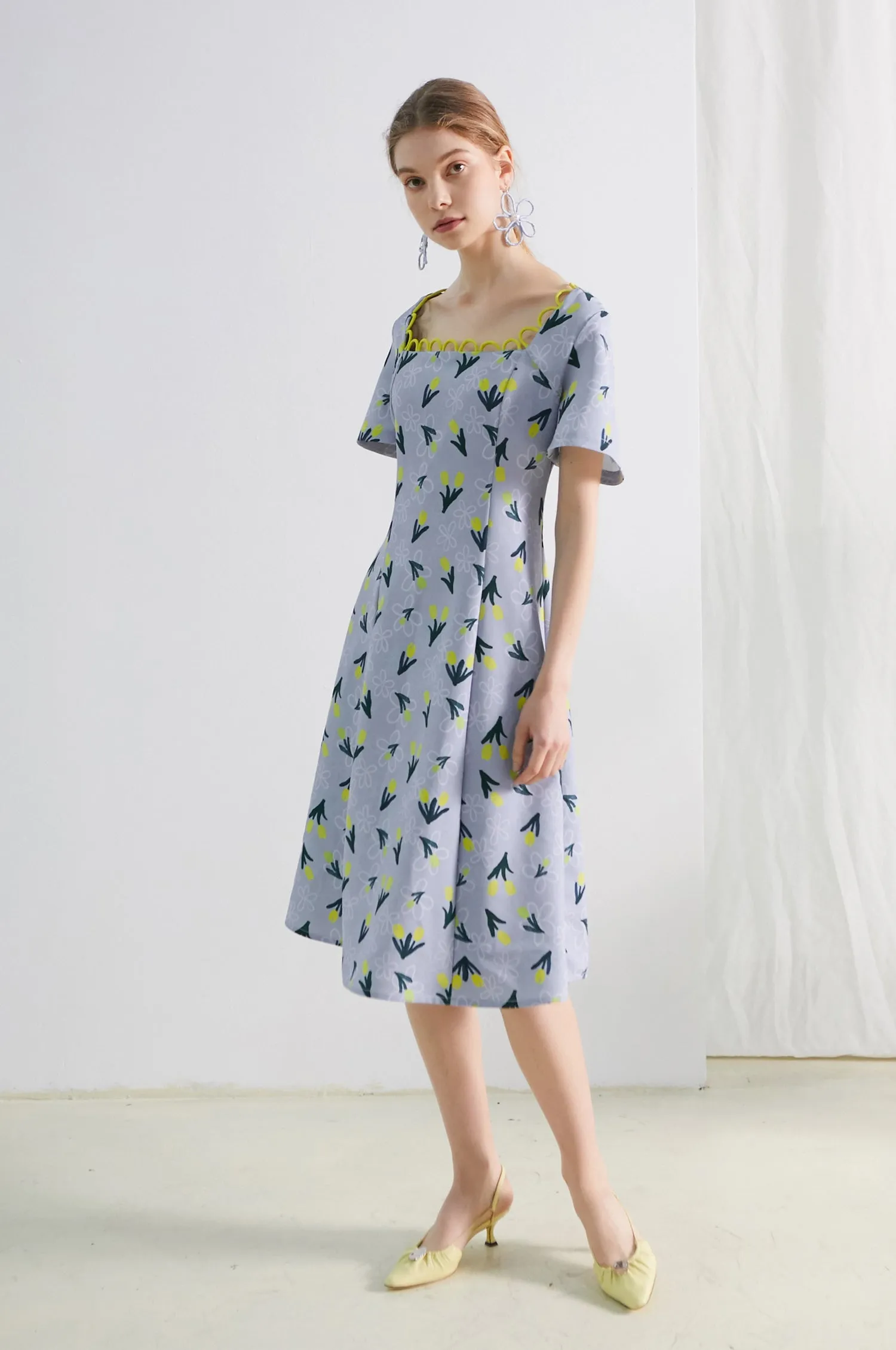 XUNRUO | Blue Tulip Short Sleeves Dress