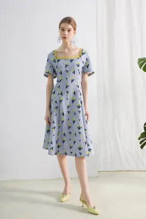 XUNRUO | Blue Tulip Short Sleeves Dress