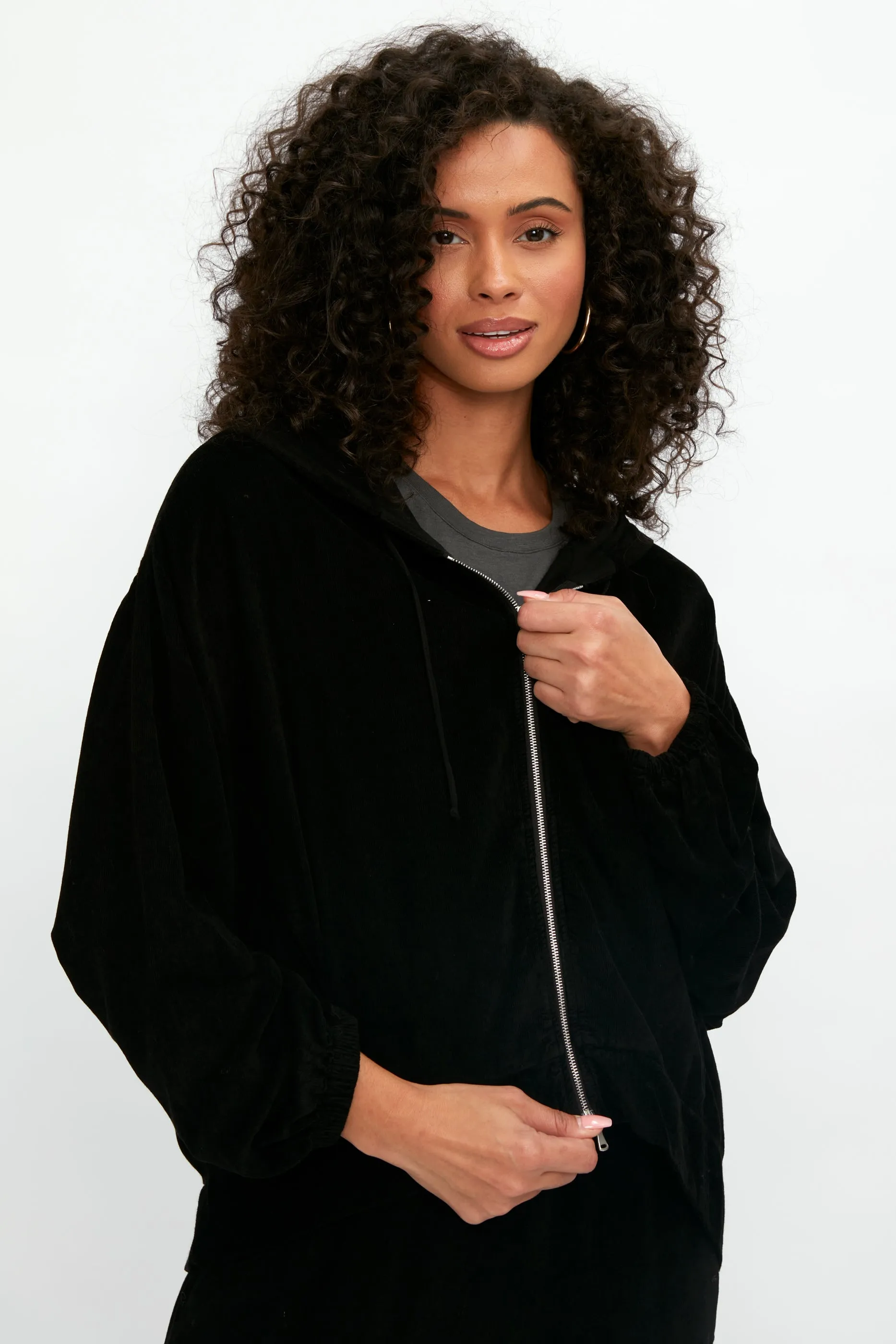 Zip Up Hooded Jacket in Black