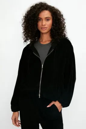 Zip Up Hooded Jacket in Black